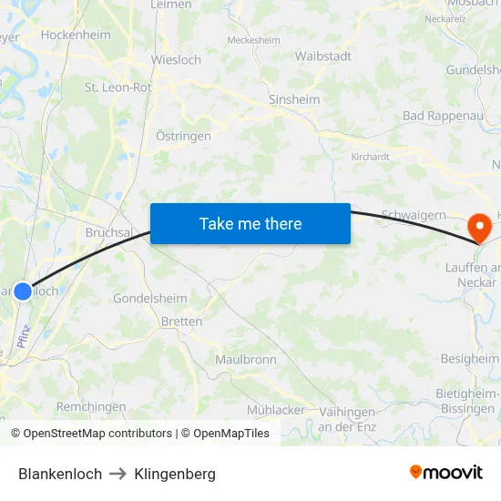 Blankenloch to Klingenberg map
