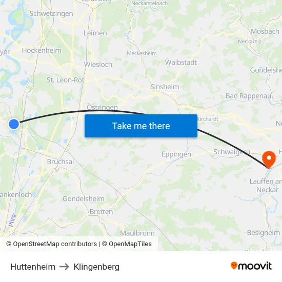 Huttenheim to Klingenberg map