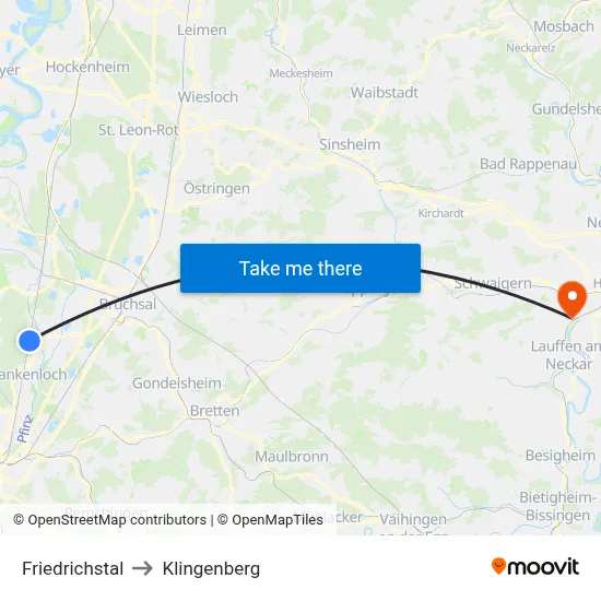 Friedrichstal to Klingenberg map