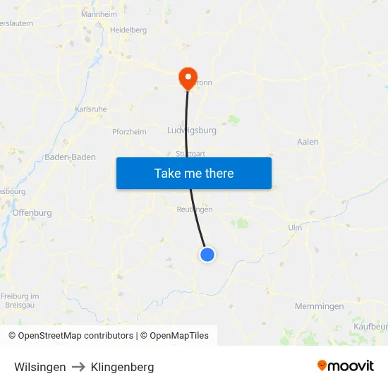 Wilsingen to Klingenberg map