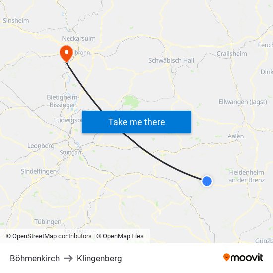 Böhmenkirch to Klingenberg map