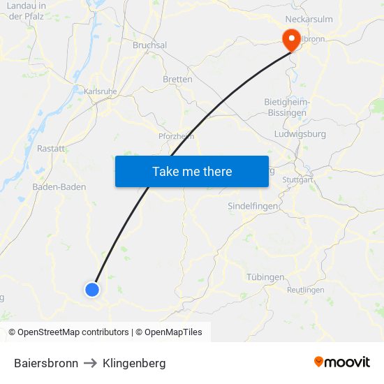 Baiersbronn to Klingenberg map