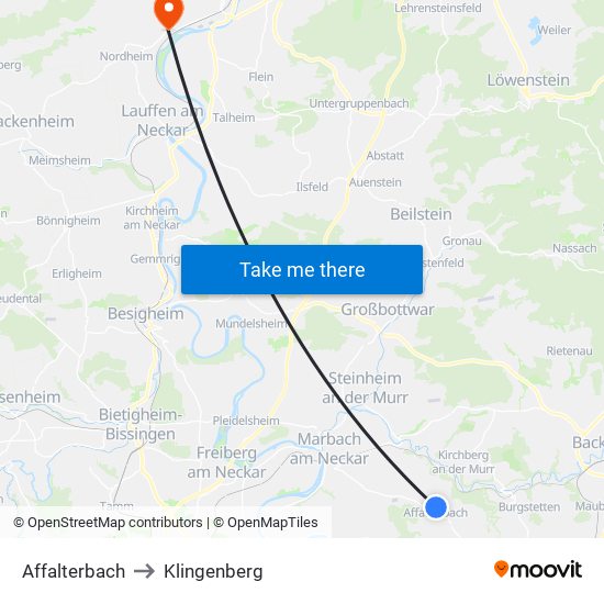 Affalterbach to Klingenberg map