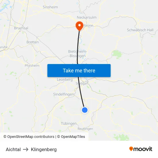 Aichtal to Klingenberg map