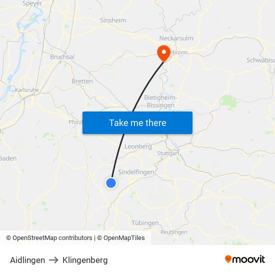 Aidlingen to Klingenberg map