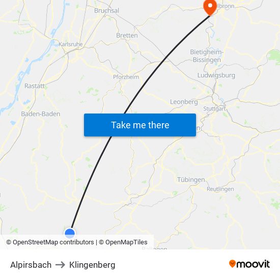 Alpirsbach to Klingenberg map