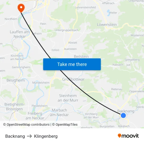 Backnang to Klingenberg map