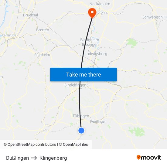 Dußlingen to Klingenberg map