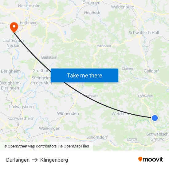 Durlangen to Klingenberg map