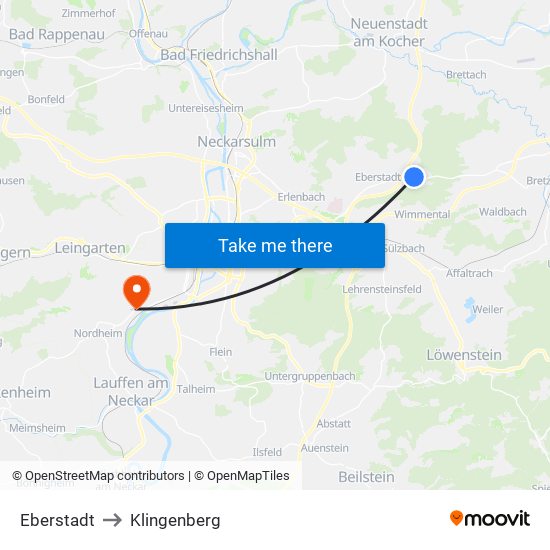 Eberstadt to Klingenberg map