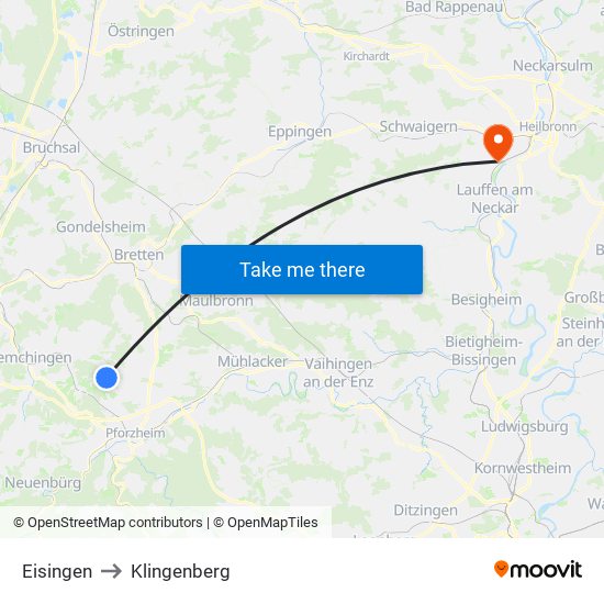 Eisingen to Klingenberg map