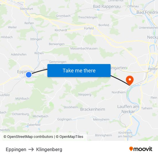 Eppingen to Klingenberg map