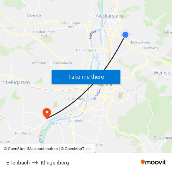 Erlenbach to Klingenberg map