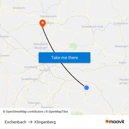 Eschenbach to Klingenberg map