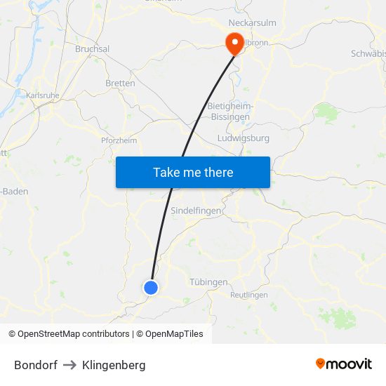 Bondorf to Klingenberg map
