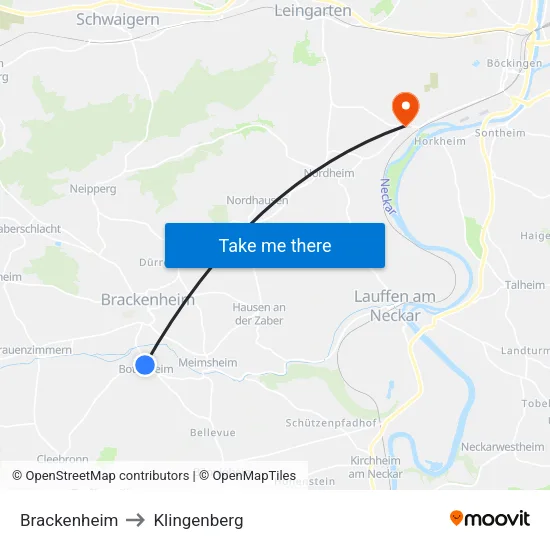 Brackenheim to Klingenberg map