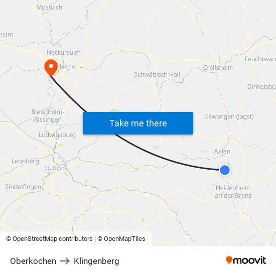 Oberkochen to Klingenberg map