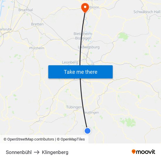 Sonnenbühl to Klingenberg map