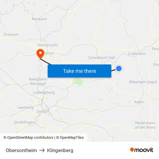 Obersontheim to Klingenberg map