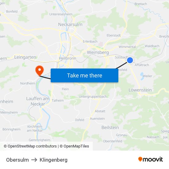 Obersulm to Klingenberg map