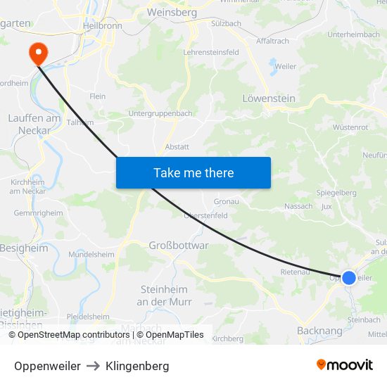 Oppenweiler to Klingenberg map