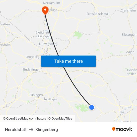 Heroldstatt to Klingenberg map