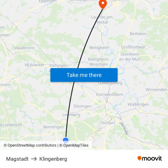 Magstadt to Klingenberg map