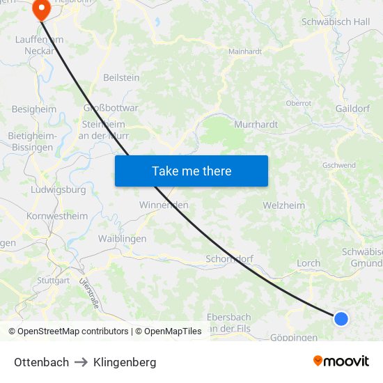 Ottenbach to Klingenberg map