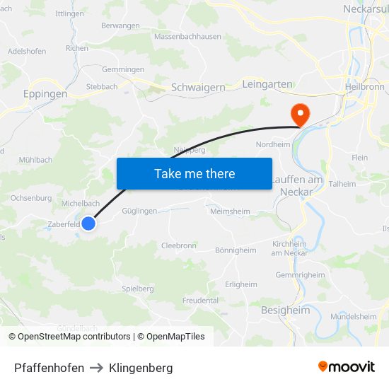 Pfaffenhofen to Klingenberg map