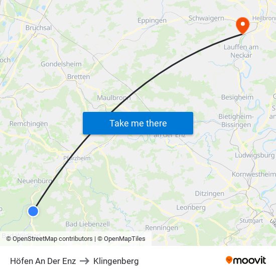 Höfen An Der Enz to Klingenberg map