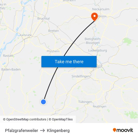 Pfalzgrafenweiler to Klingenberg map