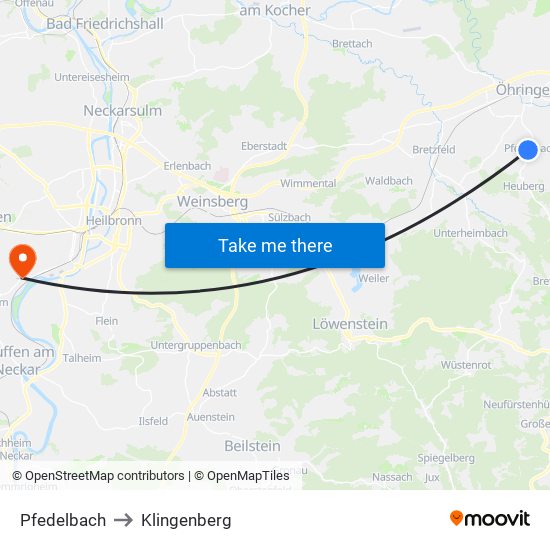 Pfedelbach to Klingenberg map