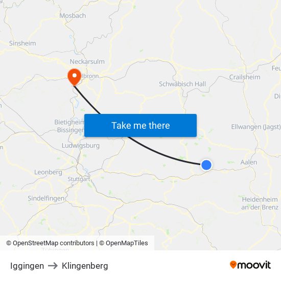 Iggingen to Klingenberg map
