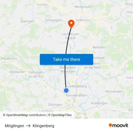 Möglingen to Klingenberg map