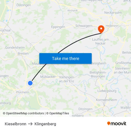 Kieselbronn to Klingenberg map