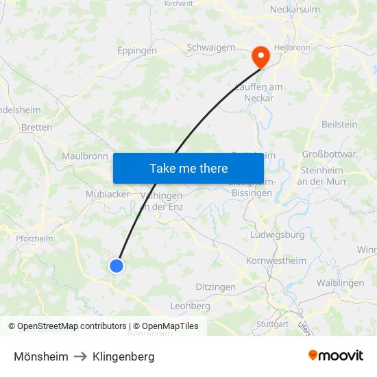 Mönsheim to Klingenberg map