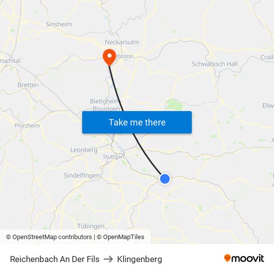 Reichenbach An Der Fils to Klingenberg map