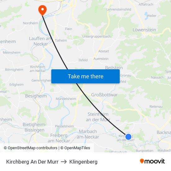 Kirchberg An Der Murr to Klingenberg map