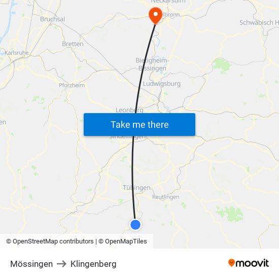 Mössingen to Klingenberg map