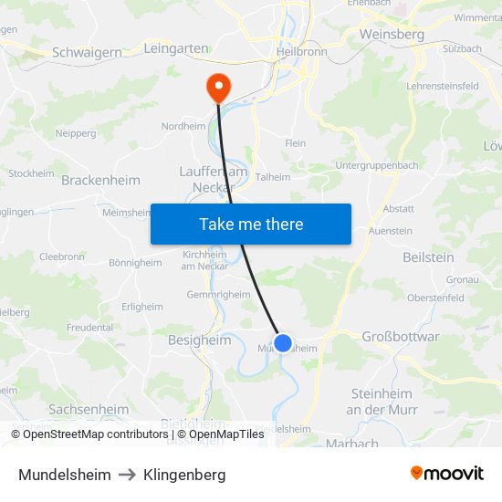 Mundelsheim to Klingenberg map