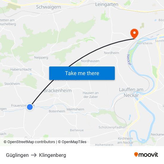 Güglingen to Klingenberg map