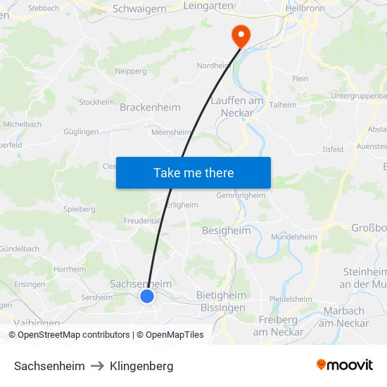 Sachsenheim to Klingenberg map