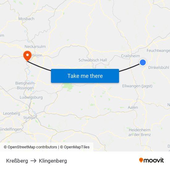 Kreßberg to Klingenberg map