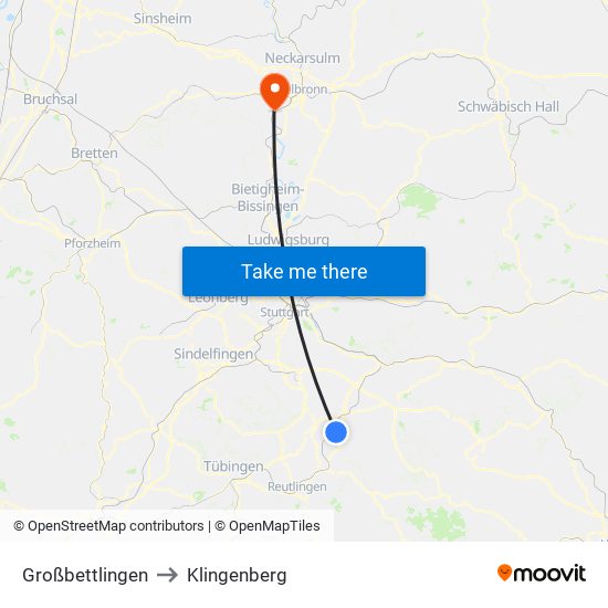 Großbettlingen to Klingenberg map