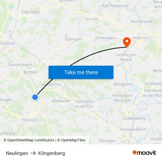 Neulingen to Klingenberg map