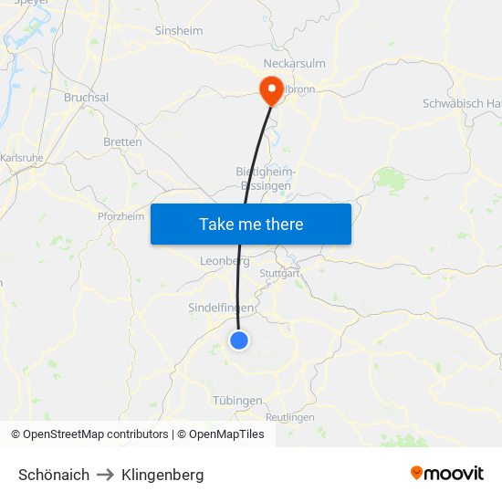 Schönaich to Klingenberg map