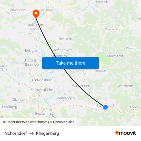 Schorndorf to Klingenberg map