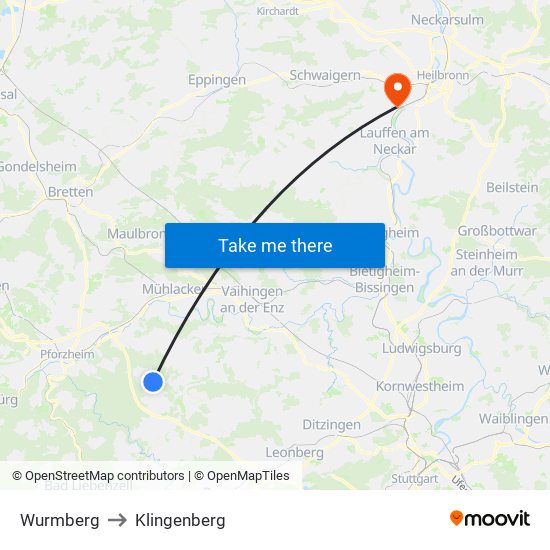 Wurmberg to Klingenberg map