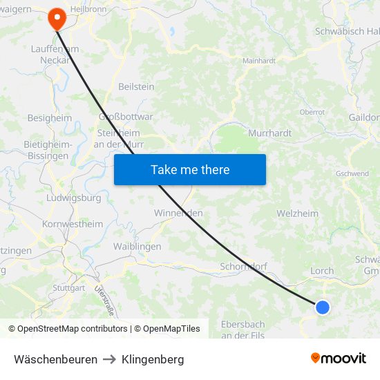 Wäschenbeuren to Klingenberg map