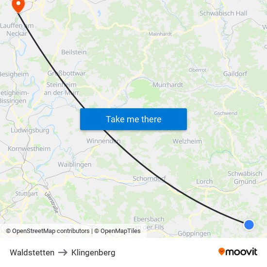 Waldstetten to Klingenberg map